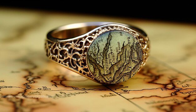 Foto anel de estilo elfo o anel tem letras élficas curvadas dentro