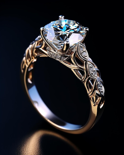 anel de foto de ouro com uma pedra de diamante brilhante nele
