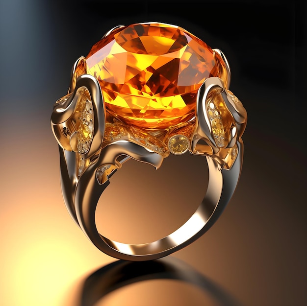 anel de joias de ouro citrino de ilustração 3D