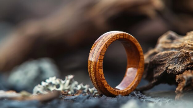 Foto anel de madeira em close-up jóias naturais ia generativa