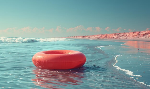 anel de natação flutuante vermelho na praia