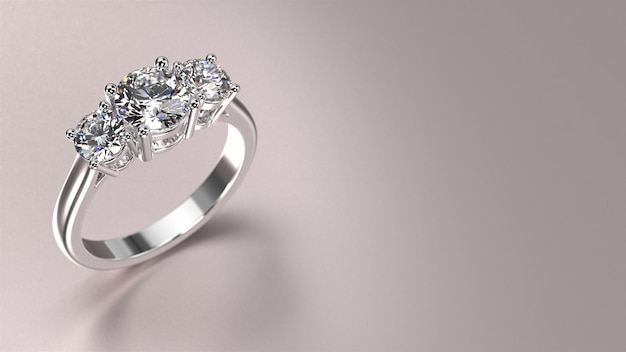 Anel de noivado de ouro branco com diamante 3d render com fundo bonito