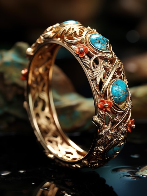 Anel de ouro antigo de luxo com pedra azul close-up peça de jóia bijuteria com pedra preciosa