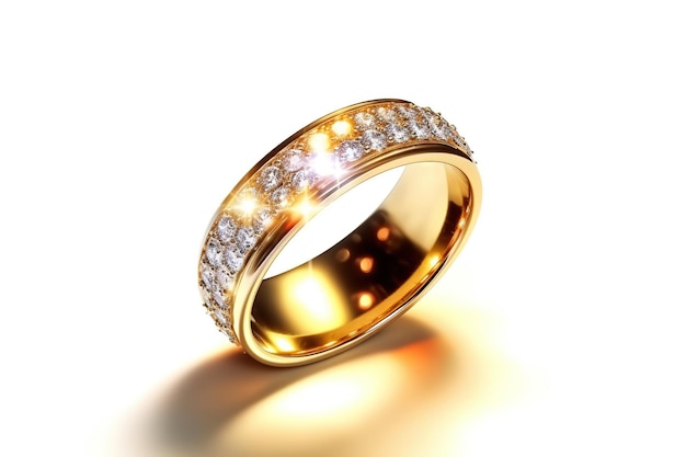 anel de ouro com efeito brilhante sobre ele no fundo branco