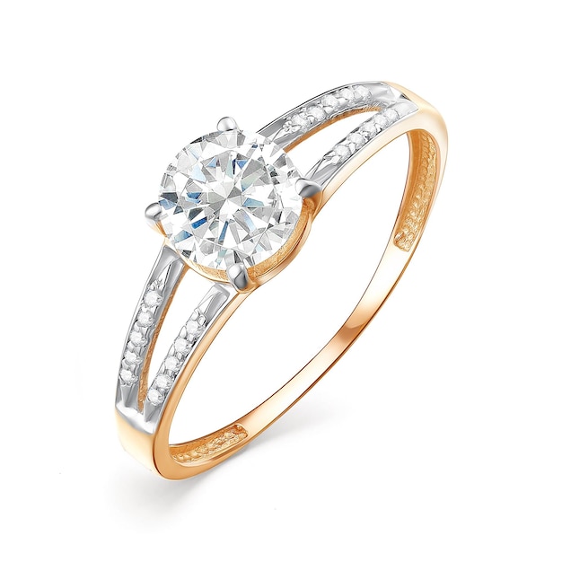 Foto anel dourado com um grande diamante em um fundo branco