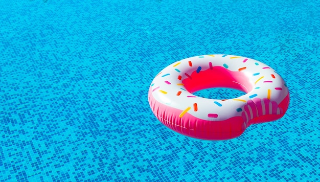 Anel inflável em forma de donut flutua na piscina