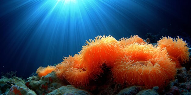 La anémona de mar naranja en el océano