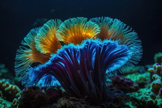 La anémona marina submarina vibrante en el arrecife de coral