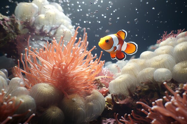 Anêmonas fazendo parceria com peixes