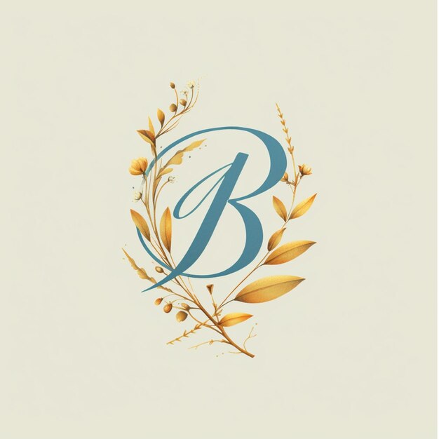 Anfangsbuchstabe B-Logo mit goldenen Blättern und Blumen. Elegante Luxus-Logo-Vorlage