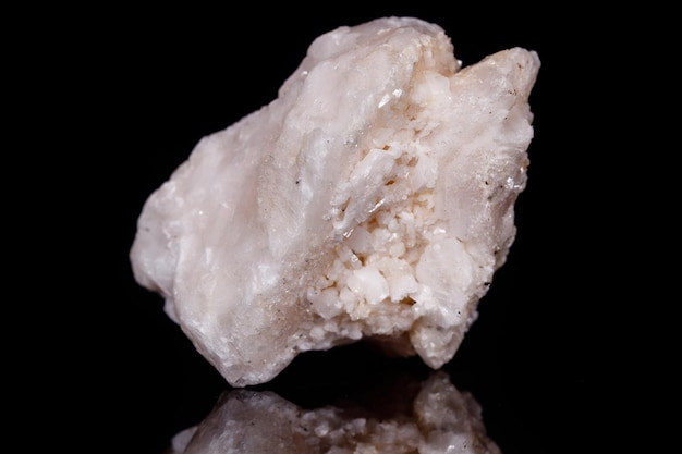 Anfibolito de pedra mineral macro em quartzo em fundo preto