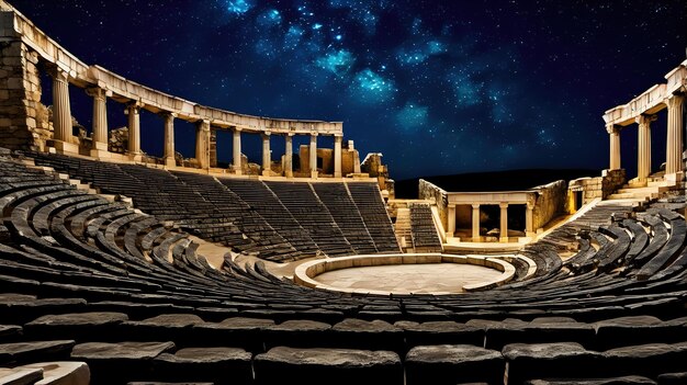 Anfiteatro grego sob o céu estrelado