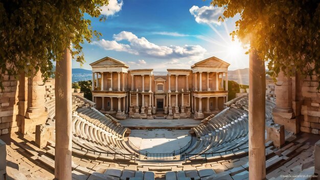 Foto anfiteatro na antiga cidade de hierápolis à tarde