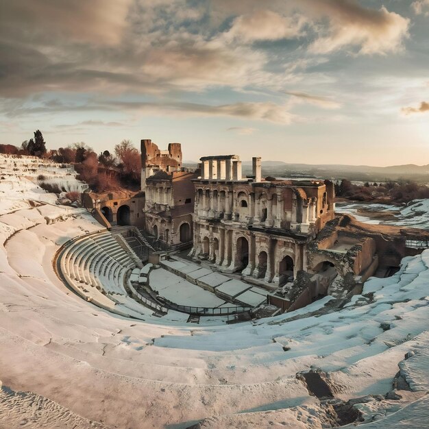 Foto anfiteatro romano en las ruinas de hierápolis en pamukkale