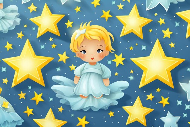 Foto un ángel azul con un fondo azul con estrellas amarillas y un cielo azul con estrellas