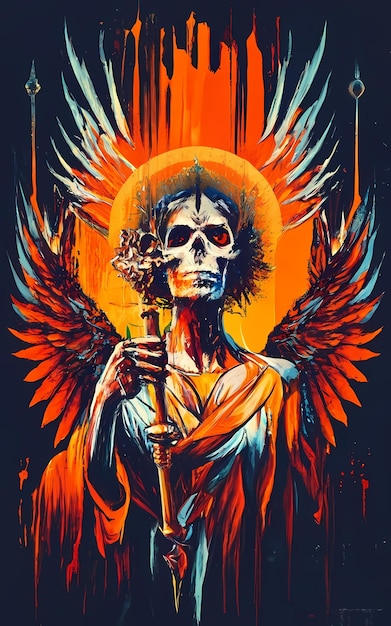 El ángel de la muerte sostiene el estilo de pintura del cetro de la muerte.