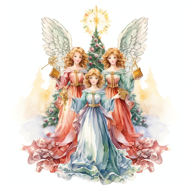 Angel Tree Toppers acuarela invierno