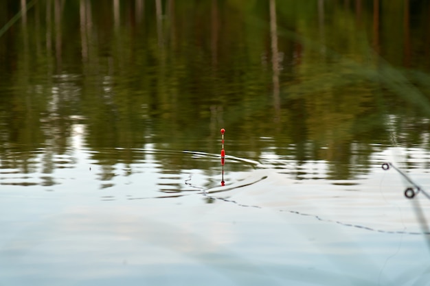 Foto angeln an einem see am sommerabend