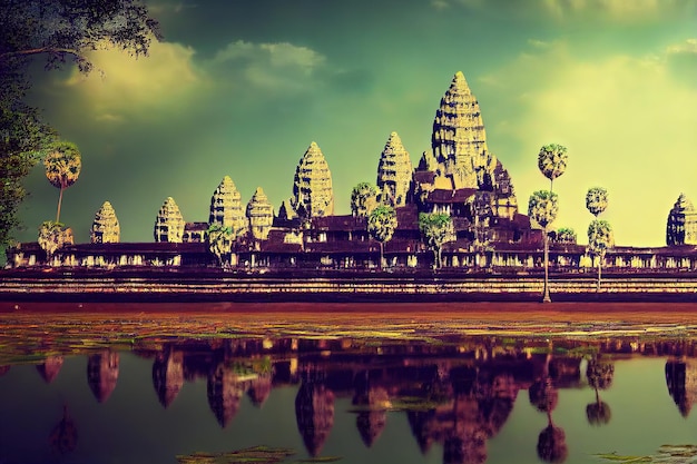 Angkor wat Camboja Belo templo antigo ruínas arte digital estilo pintura Vista do horizonte
