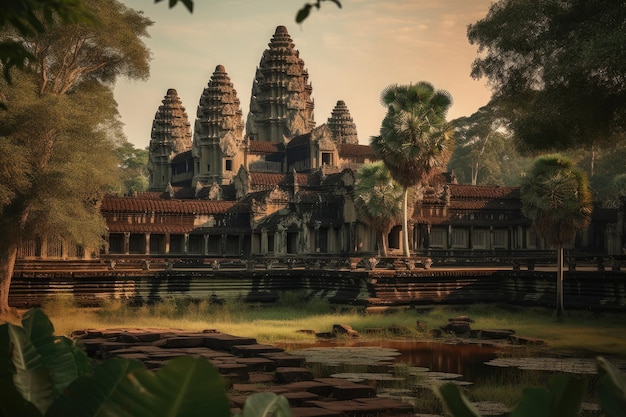 Angkor Wat el esplendor histórico tallado en piedra generativa IA