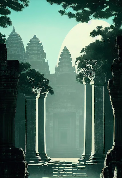 Angkor Wat Siem Reap Camboja Fantasia do designer Belo pôster de ilustração