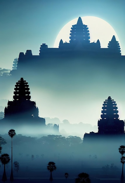 Angkor Wat Siem Reap Camboya Fantasía del diseñador Hermoso cartel de ilustración