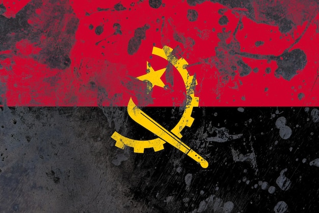 Angola-Flagge auf zerkratztem altem Schmutzbeschaffenheitshintergrund