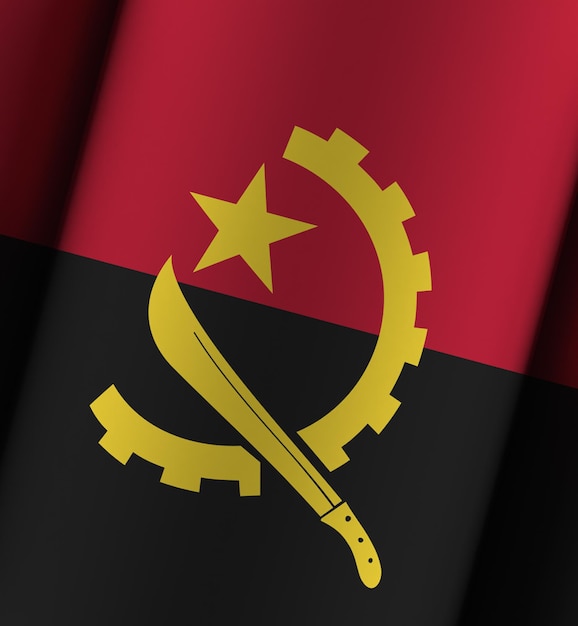 Angola-Flagge dramatischer Hintergrund voll