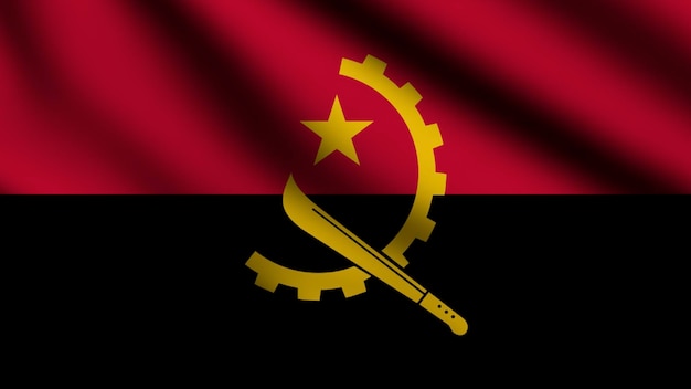 Angola-Flagge weht im Wind mit 3D-Hintergrund