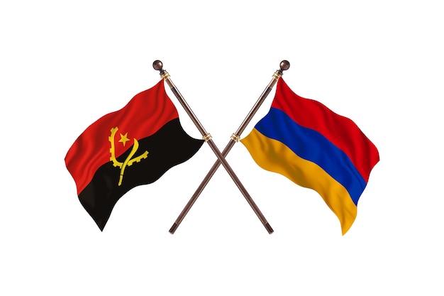 Angola versus fondo de banderas de dos países de Armenia