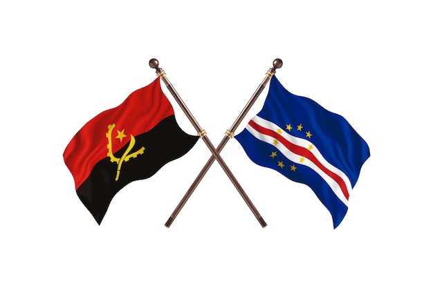 Angola versus fondo de banderas de dos países de Cabo Verde