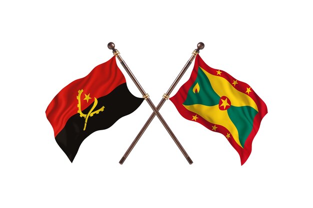 Angola versus fondo de banderas de dos países de Granada