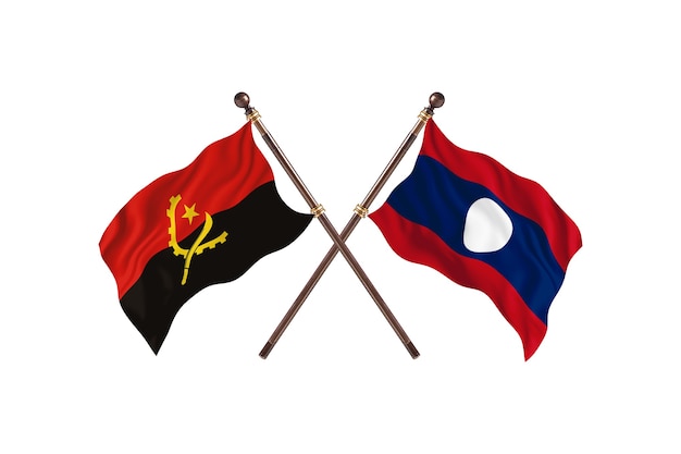 Angola versus fondo de banderas de dos países de Laos