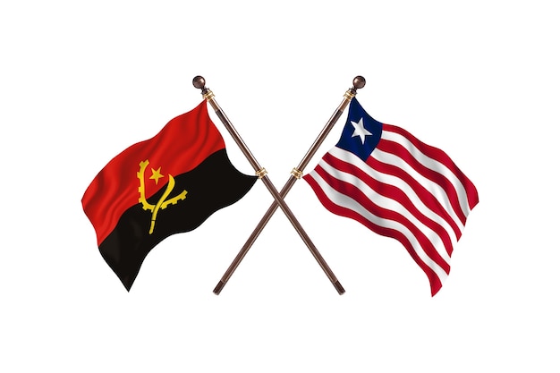 Angola versus fondo de banderas de dos países de Liberia