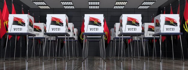 Angola-Wahllokal mit vielen Wahlkabinen Wahlkonzept 3D-Illustration