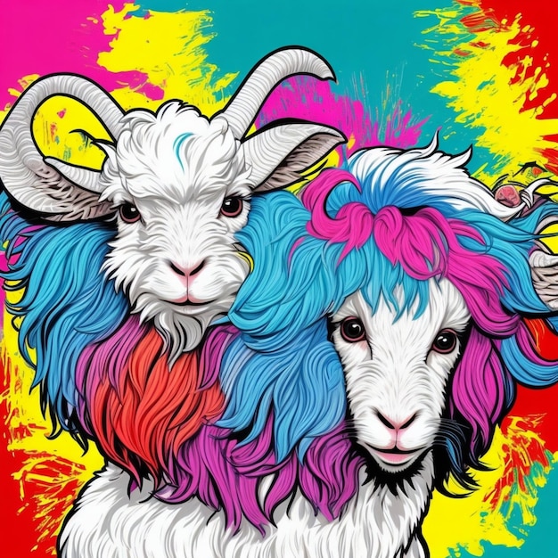 Angora-Ziege im Pop-Art-Stil gemalt