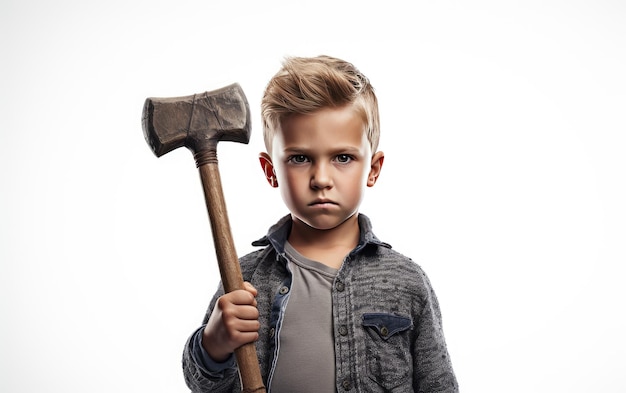 Angry Construction Young Boys Hammer Fury aislado en un fondo transparente PNG