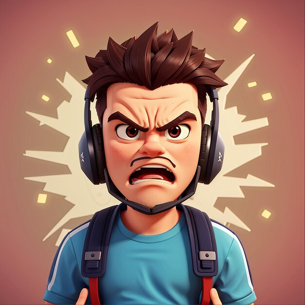 Angry gamer boy dibujos animados icono vectorial ilustración gente tecnología icono concepto aislado premium