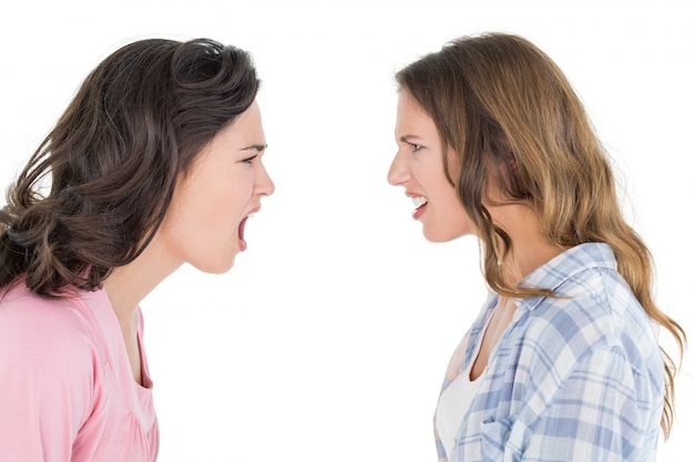 Angry jóvenes amigas teniendo una discusión