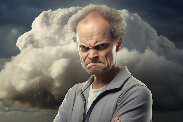 Foto angry nervoso preocupação psicólogo nuvem de pensamentos emoções infelicidade problemas mentais