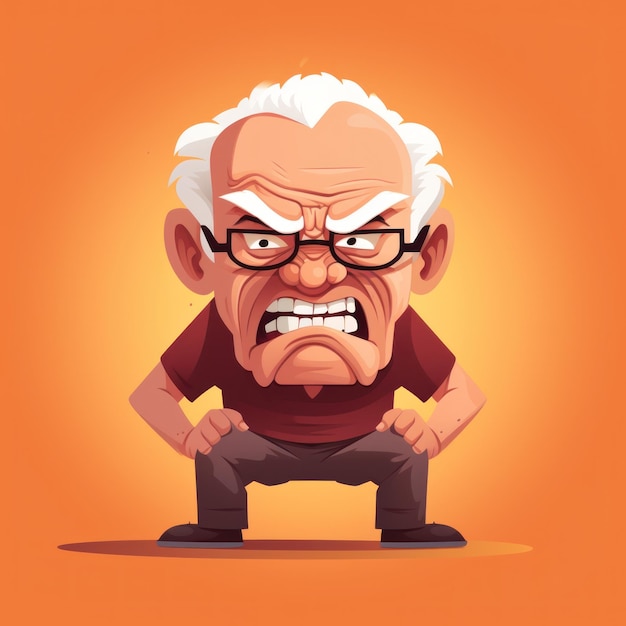 Angry Old Man Flat Animação minimalista gerada por IA