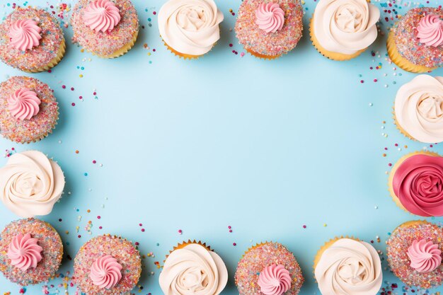 Foto Ángulo alto de pastel con macarrones y té