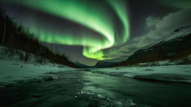 Foto Ángulo bajo de la aurora boreal verde en noruega