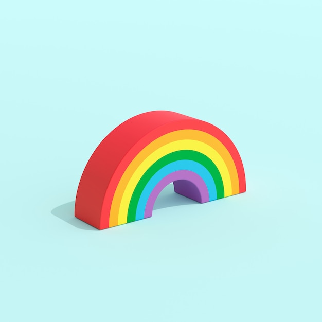 ángulo isométrico del arco iris, concepto creativo mínimo, representación 3d