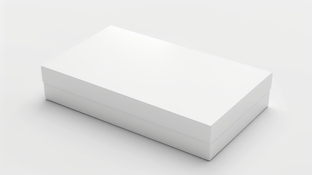 Foto el ángulo lejano de una caja en blanco de rectángulo horizontal blanco se muestra en un fondo blanco en 3d