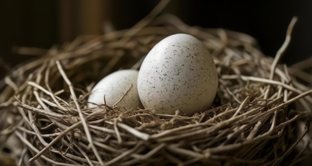 Foto anidados en el nido, un par de huevos esperan su eclosión.