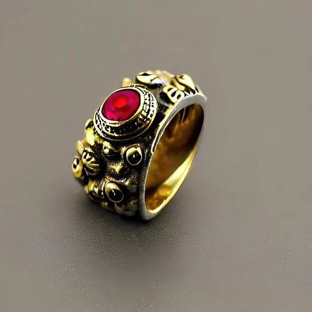 Anillo antiguo oxidado con render de gemas