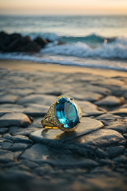 Foto anillo azul en la playa de cobblestone