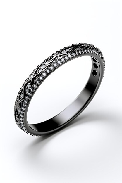 Foto anillo de banda pavé anillo apilable titanio negro brillante rhodiu colección creativa minimalista de moda