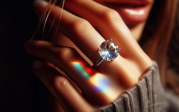 Foto anillo de boda de diamante brilla con oro blanco sobre un fondo negro 4